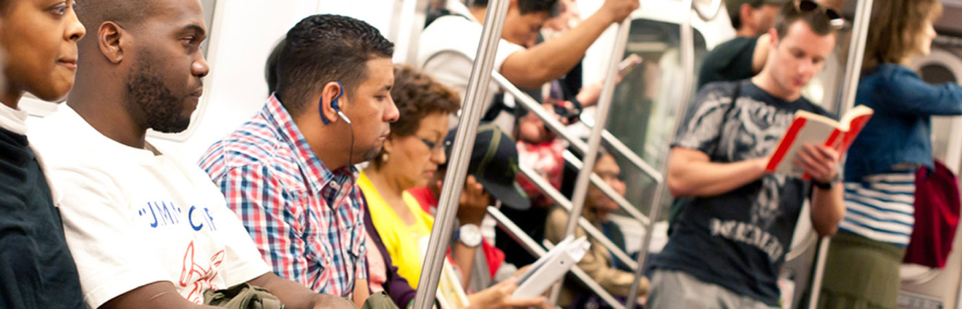 Commuters on a busy train