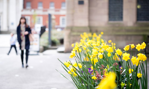 Students walking around campus